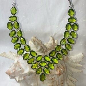 Sparkly Bali Green Topaz gemstone cluster statement necklace